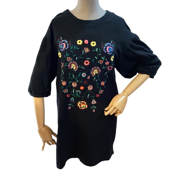 Cotton Sweatshirt Dress with embroidery and pompoms, size medium - Picture 1 of 8